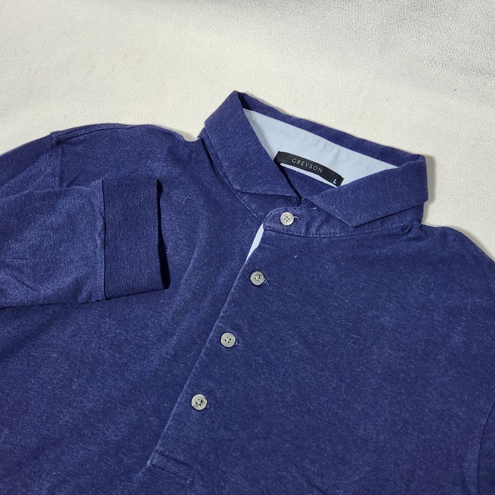 Greyson Mens L Navy Blue Pima Cotton Modal Long Sleeve Golf Polo Shirt Wolf Logo